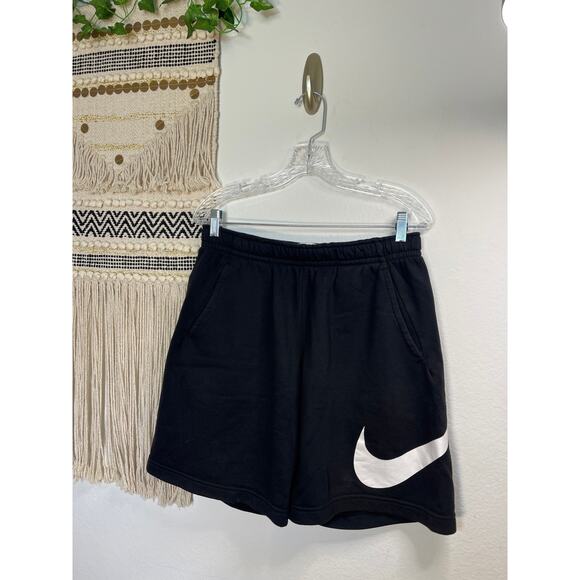 Nike Black Mens Fleece Sweat Pant Short Large White Swish S - Picture 1 of 9